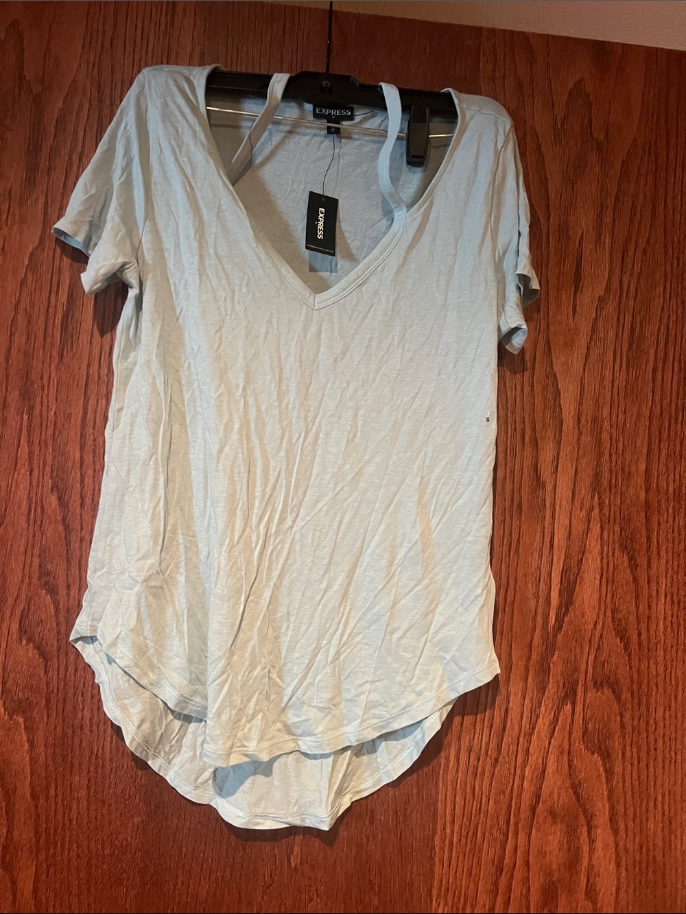 Express Women's Pale Blue V-Neck Short Sleeve Tee